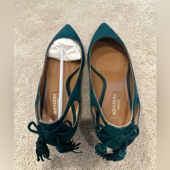 AQUAZZURA Bow Tie fringe kitten heel Pumps Emerald green suede 37 - Picture 2 of 6